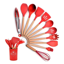 KIT de Utensílios Para Cozinha em Silicone e Bambu 12 Peças