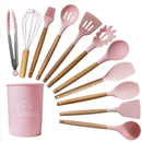 KIT de Utensílios Para Cozinha em Silicone e Bambu 12 Peças