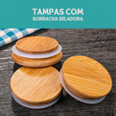 Porta Mantimento De Vidro Herméticos 5 Peças C/ Tampa De Bambu 